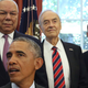 Former US Senator Harris Wofford, standing to the left of Colin Powell, and behind President Barack Obama